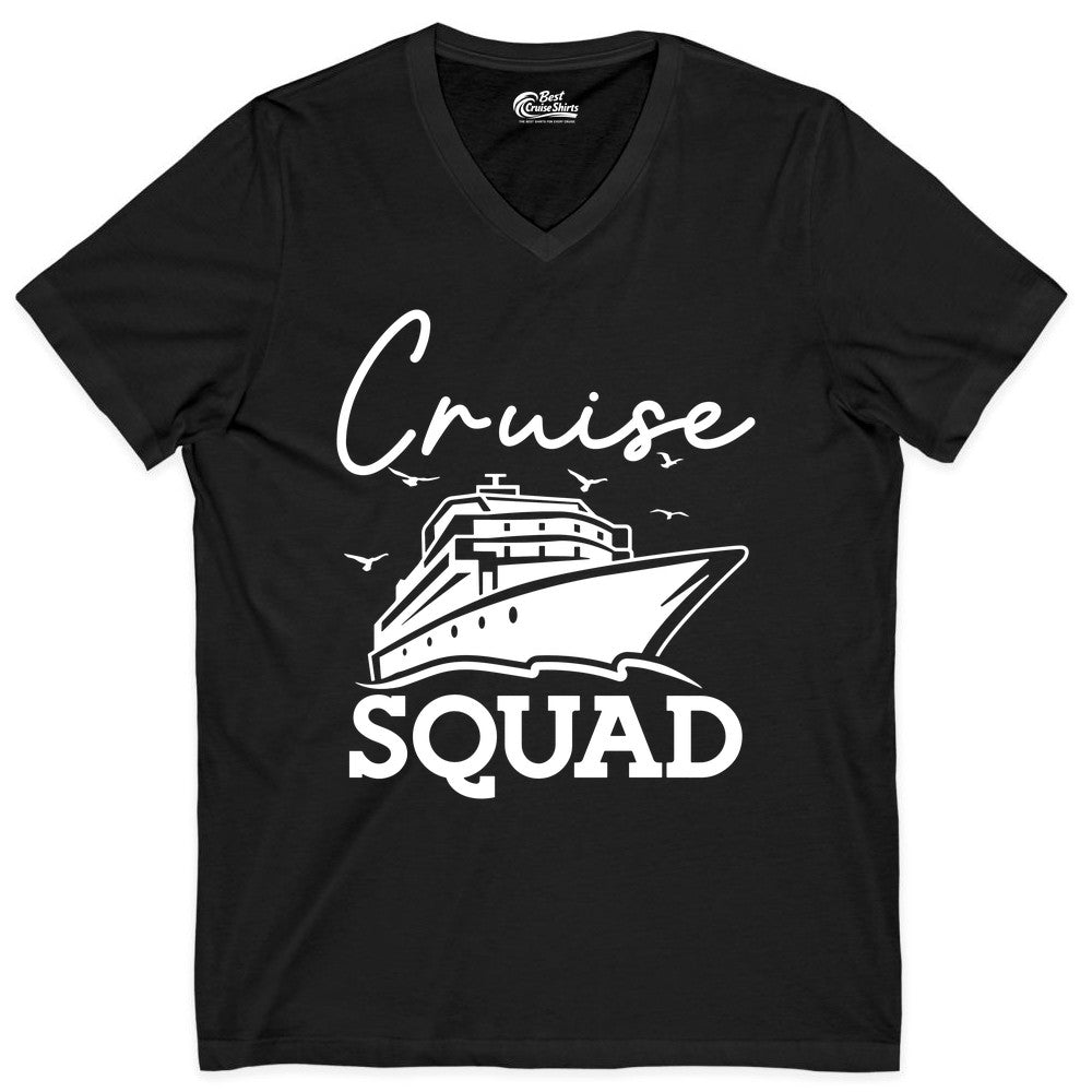 Cruise Squad Shirt - Group Cruise Shirts for Family Vacations (V-Neck) in Black - Cruise Squad Group Travel Shirt Bold Ship Family Friends Tee