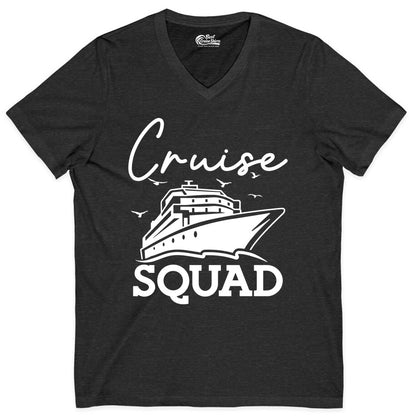 Cruise Squad Shirt - Group Cruise Shirts for Family Vacations (V-Neck) in Dark Grey Heather - Cruise Squad Group Travel Shirt Bold Ship Family Friends Tee