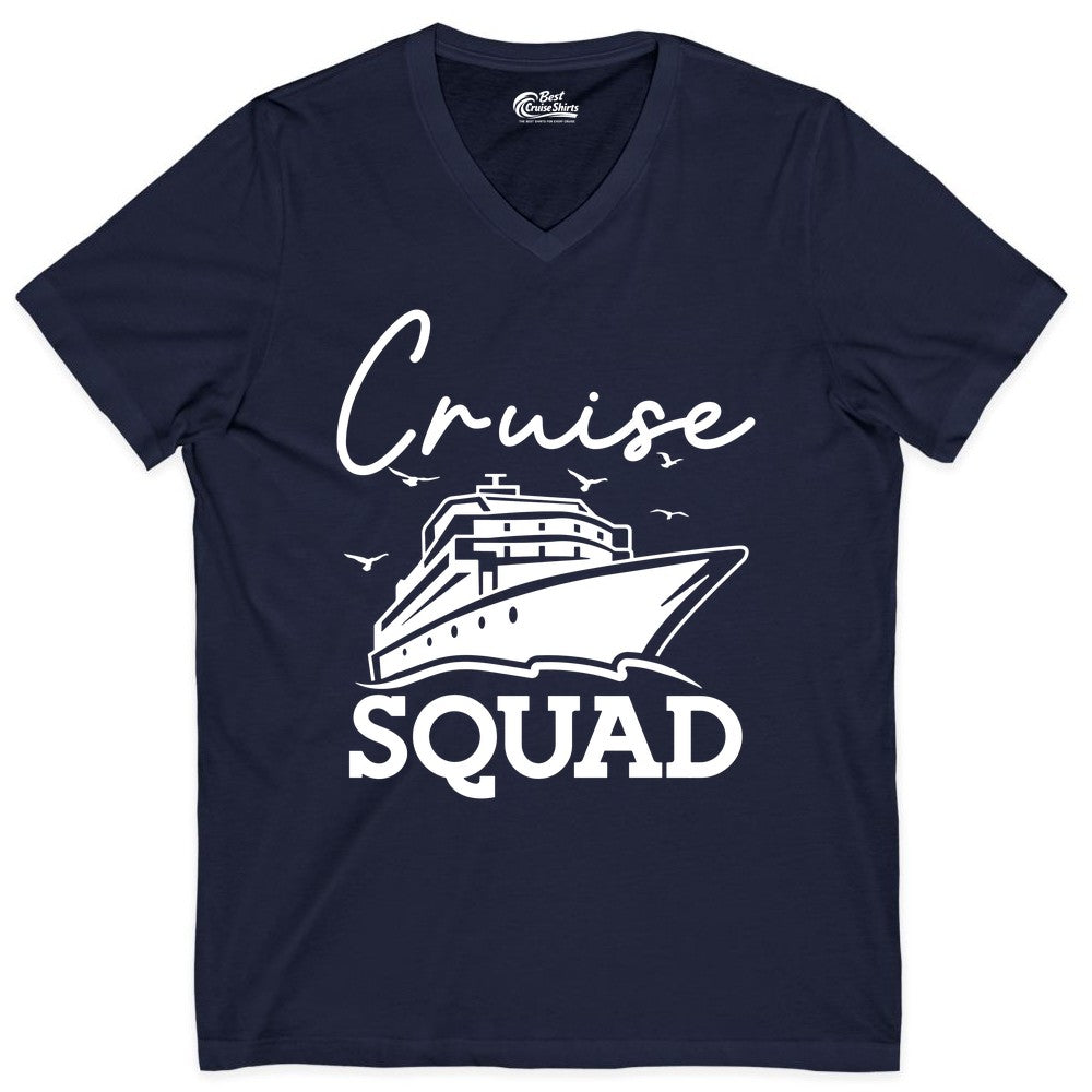 Cruise Squad Shirt - Group Cruise Shirts for Family Vacations (V-Neck) in Navy - Cruise Squad Group Travel Shirt Bold Ship Family Friends Tee