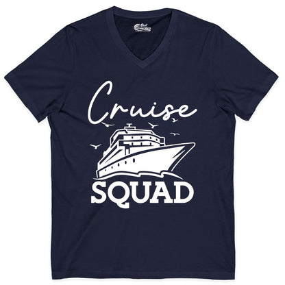 Cruise Squad Shirt - Group Cruise Shirts for Family Vacations (V-Neck) in Navy - Cruise Squad Group Travel Shirt Bold Ship Family Friends Tee