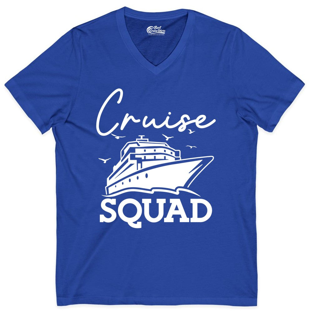 Cruise Squad Shirt - Group Cruise Shirts for Family Vacations (V-Neck) in True Royal - Cruise Squad Group Travel Shirt Bold Ship Family Friends Tee