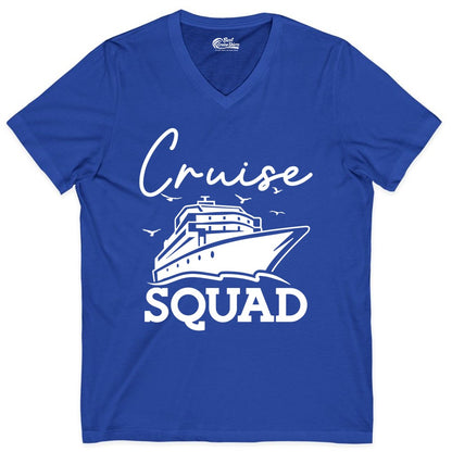 Cruise Squad Shirt - Group Cruise Shirts for Family Vacations (V-Neck) in True Royal - Cruise Squad Group Travel Shirt Bold Ship Family Friends Tee