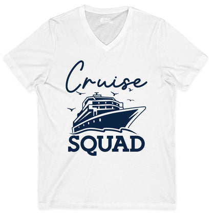 Cruise Squad Shirt - Group Cruise Shirts for Family Vacations (V-Neck) in White - Cruise Squad Group Travel Shirt Bold Ship Family Friends Tee