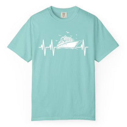 Cruise Heartbeat Shirt - Nautical Cruise Lover Gift Vacation Apparel (Comfort Color) in Chalky Mint - Cruise Heartbeat Shirt - Nautical Cruise Ship Outline With Seagulls Design