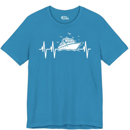 Cruise Heartbeat Shirt - Nautical Cruise Lover Gift Vacation Apparel (Premium Tee) in Aqua - Cruise Heartbeat Shirt - Nautical Cruise Ship Outline With Seagulls Design