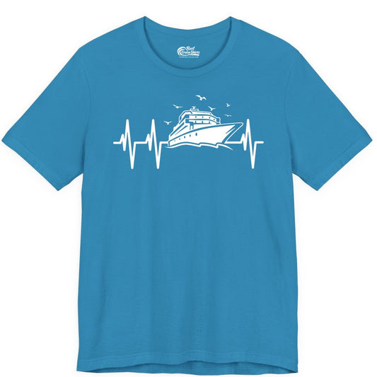 Cruise Heartbeat Shirt - Nautical Cruise Lover Gift Vacation Apparel (Premium Tee) in Aqua - Cruise Heartbeat Shirt - Nautical Cruise Ship Outline With Seagulls Design