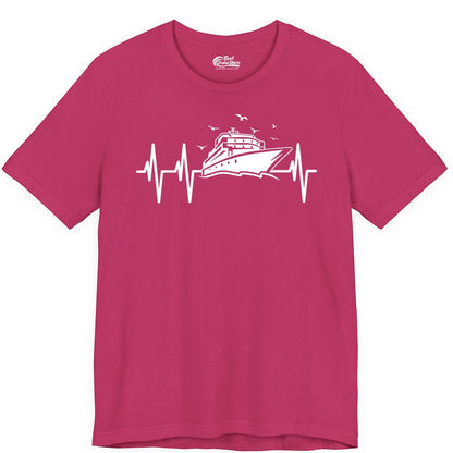 Cruise Heartbeat Shirt - Nautical Cruise Lover Gift Vacation Apparel (Premium Tee) in Berry - Cruise Heartbeat Shirt - Nautical Cruise Ship Outline With Seagulls Design