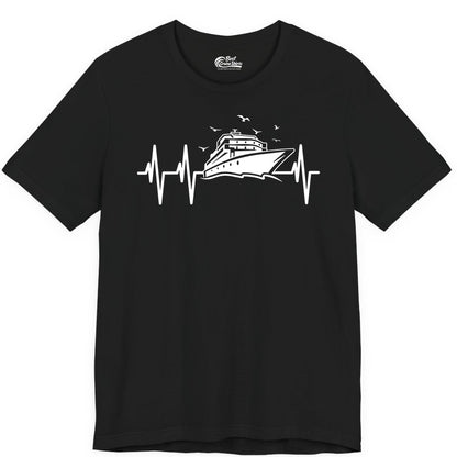Cruise Heartbeat Shirt - Nautical Cruise Lover Gift Vacation Apparel (Premium Tee) in Black - Cruise Heartbeat Shirt - Nautical Cruise Ship Outline With Seagulls Design