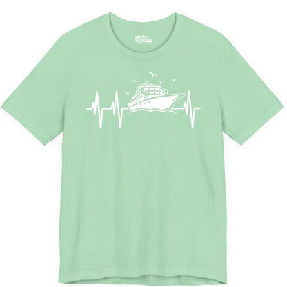 Cruise Heartbeat Shirt - Nautical Cruise Lover Gift Vacation Apparel (Premium Tee) in Mint - Cruise Heartbeat Shirt - Nautical Cruise Ship Outline With Seagulls Design