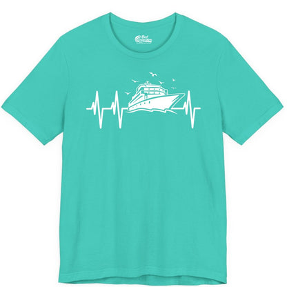 Cruise Heartbeat Shirt - Nautical Cruise Lover Gift Vacation Apparel (Premium Tee) in Teal - Cruise Heartbeat Shirt - Nautical Cruise Ship Outline With Seagulls Design