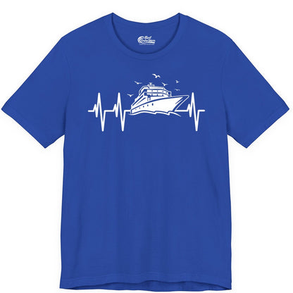Cruise Heartbeat Shirt - Nautical Cruise Lover Gift Vacation Apparel (Premium Tee) in True Royal - Cruise Heartbeat Shirt - Nautical Cruise Ship Outline With Seagulls Design