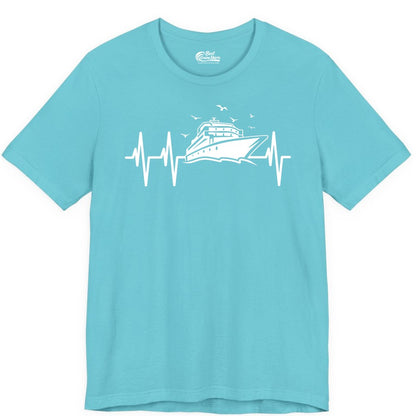 Cruise Heartbeat Shirt - Nautical Cruise Lover Gift Vacation Apparel (Premium Tee) in Turquoise - Cruise Heartbeat Shirt - Nautical Cruise Ship Outline With Seagulls Design