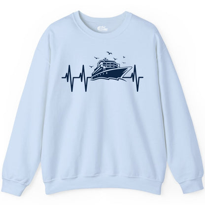 Cruise Heartbeat Shirt - Nautical Cruise Lover Gift Vacation Apparel (Sweatshirt) in Light Blue - Cruise Heartbeat Shirt - Nautical Cruise Ship Outline With Seagulls Design
