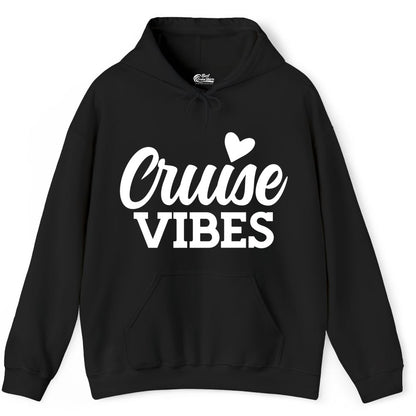 Cruise Vibes Shirt - Fun Cruise Vacation Apparel with Heart Design (Hoodie) in Black - Cruise Vibes Shirt - Bold Script Font With Heart Motif Vacation Style