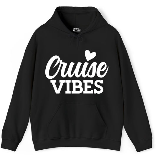 Cruise Vibes Shirt - Fun Cruise Vacation Apparel with Heart Design (Hoodie) in Black - Cruise Vibes Shirt - Bold Script Font With Heart Motif Vacation Style
