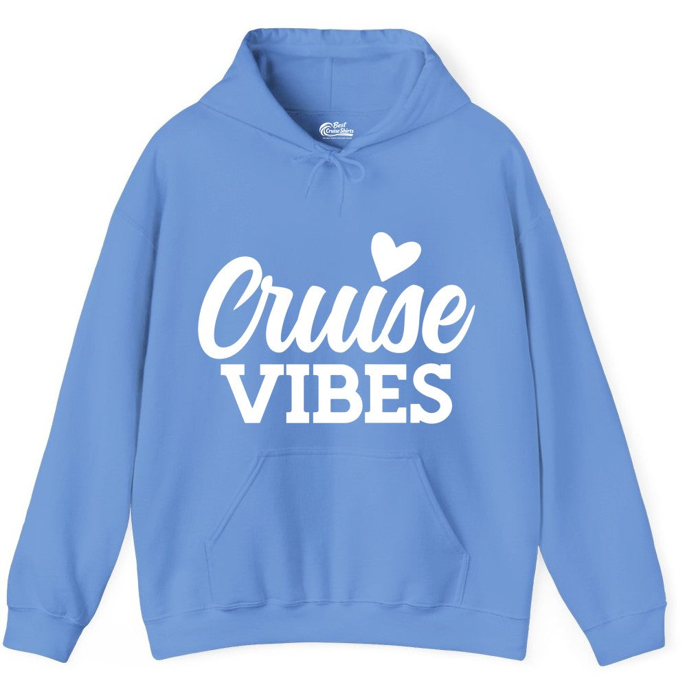 Cruise Vibes Shirt - Fun Cruise Vacation Apparel with Heart Design (Hoodie) in Carolina Blue - Cruise Vibes Shirt - Bold Script Font With Heart Motif Vacation Style