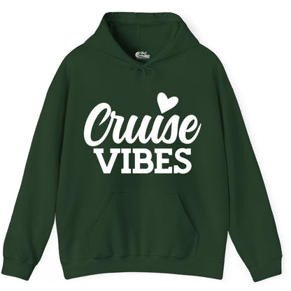 Cruise Vibes Shirt - Fun Cruise Vacation Apparel with Heart Design (Hoodie) in Forest Green - Cruise Vibes Shirt - Bold Script Font With Heart Motif Vacation Style