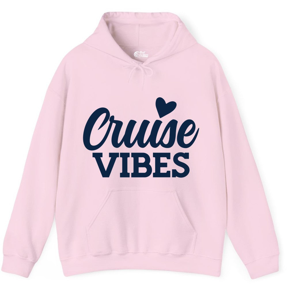 Cruise Vibes Shirt - Fun Cruise Vacation Apparel with Heart Design (Hoodie) in Light Pink - Cruise Vibes Shirt - Bold Script Font With Heart Motif Vacation Style