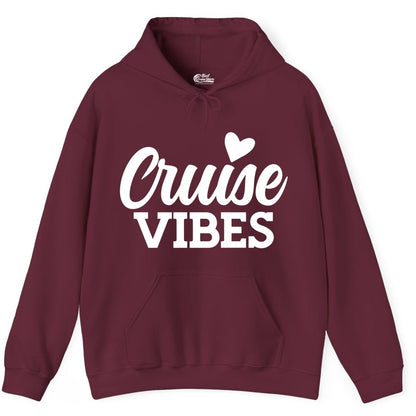 Cruise Vibes Shirt - Fun Cruise Vacation Apparel with Heart Design (Hoodie) in Maroon - Cruise Vibes Shirt - Bold Script Font With Heart Motif Vacation Style