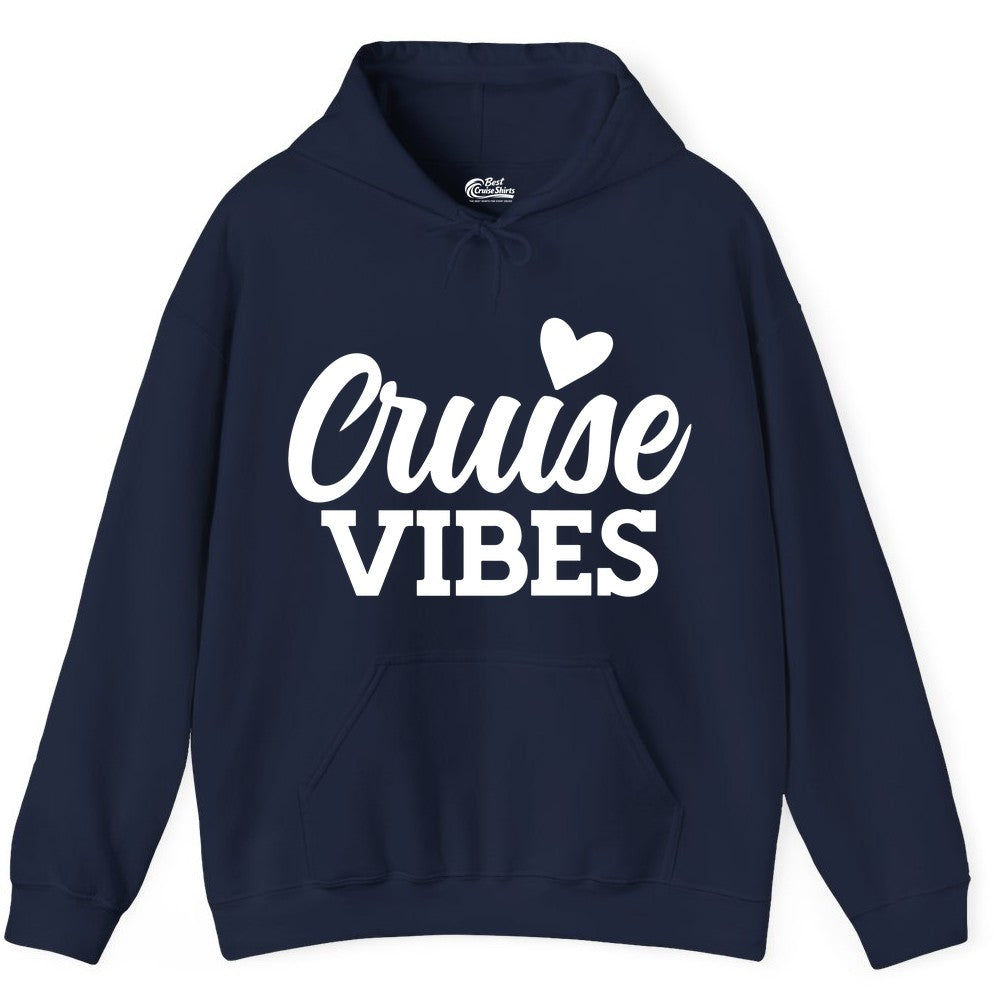 Cruise Vibes Shirt - Fun Cruise Vacation Apparel with Heart Design (Hoodie) in Navy - Cruise Vibes Shirt - Bold Script Font With Heart Motif Vacation Style
