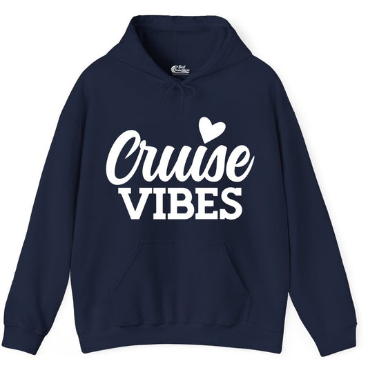 Cruise Vibes Shirt - Fun Cruise Vacation Apparel with Heart Design (Hoodie) in Navy - Cruise Vibes Shirt - Bold Script Font With Heart Motif Vacation Style