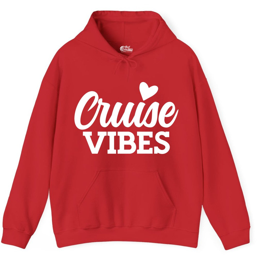 Cruise Vibes Shirt - Fun Cruise Vacation Apparel with Heart Design (Hoodie) in Red - Cruise Vibes Shirt - Bold Script Font With Heart Motif Vacation Style