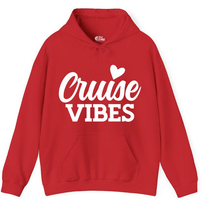 Cruise Vibes Shirt - Fun Cruise Vacation Apparel with Heart Design (Hoodie) in Red - Cruise Vibes Shirt - Bold Script Font With Heart Motif Vacation Style