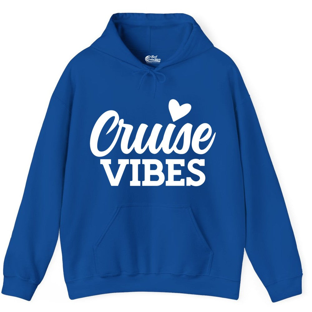 Cruise Vibes Shirt - Fun Cruise Vacation Apparel with Heart Design (Hoodie) in Royal - Cruise Vibes Shirt - Bold Script Font With Heart Motif Vacation Style