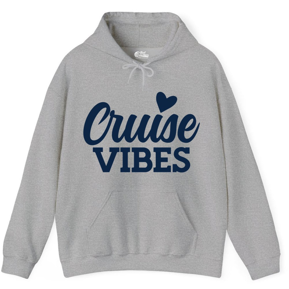 Cruise Vibes Shirt - Fun Cruise Vacation Apparel with Heart Design (Hoodie) in Sport Grey - Cruise Vibes Shirt - Bold Script Font With Heart Motif Vacation Style