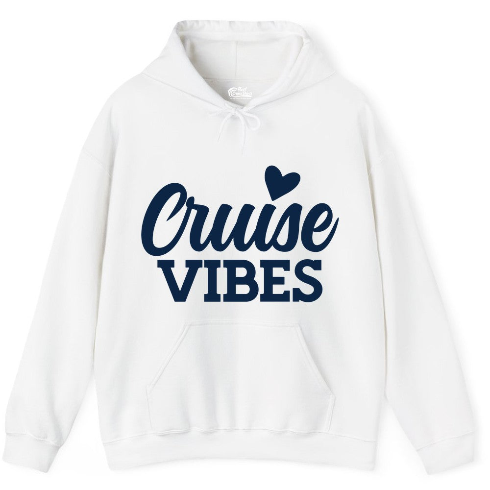 Cruise Vibes Shirt - Fun Cruise Vacation Apparel with Heart Design (Hoodie) in White - Cruise Vibes Shirt - Bold Script Font With Heart Motif Vacation Style