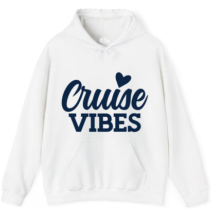 Cruise Vibes Shirt - Fun Cruise Vacation Apparel with Heart Design (Hoodie) in White - Cruise Vibes Shirt - Bold Script Font With Heart Motif Vacation Style