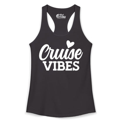 Cruise Vibes Shirt - Fun Cruise Vacation Apparel with Heart Design (Ladies Tank) in Black - Cruise Vibes Shirt - Bold Script Font With Heart Motif Vacation Style