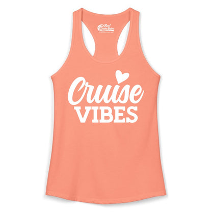 Cruise Vibes Shirt - Fun Cruise Vacation Apparel with Heart Design (Ladies Tank) in Solid Light Orange - Cruise Vibes Shirt - Bold Script Font With Heart Motif Vacation Style