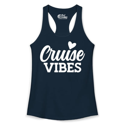 Cruise Vibes Shirt - Fun Cruise Vacation Apparel with Heart Design (Ladies Tank) in Solid Midnight Navy - Cruise Vibes Shirt - Bold Script Font With Heart Motif Vacation Style