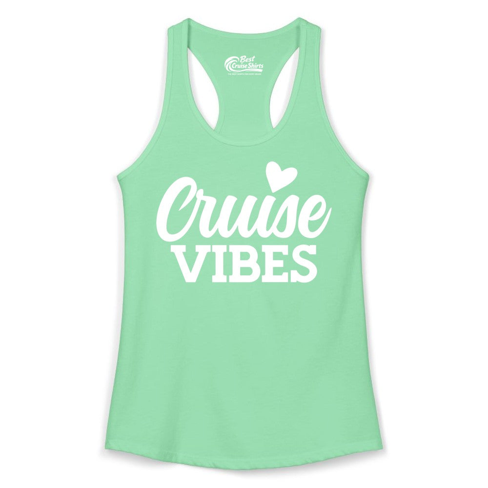 Cruise Vibes Shirt - Fun Cruise Vacation Apparel with Heart Design (Ladies Tank) in Solid Mint - Cruise Vibes Shirt - Bold Script Font With Heart Motif Vacation Style