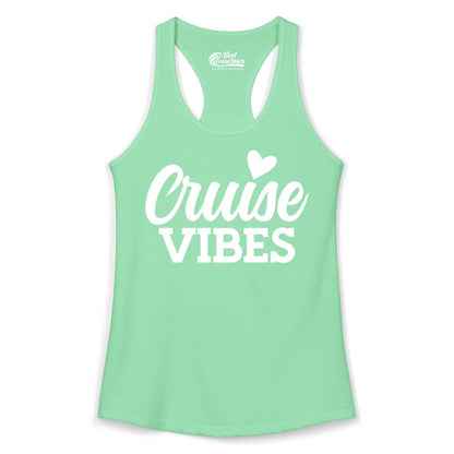 Cruise Vibes Shirt - Fun Cruise Vacation Apparel with Heart Design (Ladies Tank) in Solid Mint - Cruise Vibes Shirt - Bold Script Font With Heart Motif Vacation Style