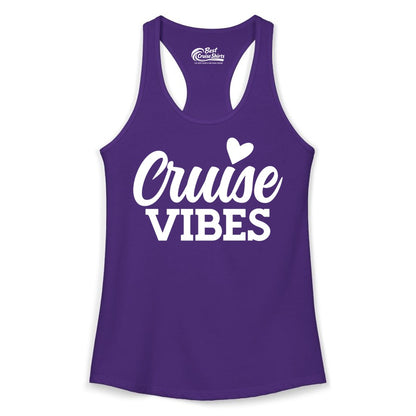 Cruise Vibes Shirt - Fun Cruise Vacation Apparel with Heart Design (Ladies Tank) in Solid Purple Rush - Cruise Vibes Shirt - Bold Script Font With Heart Motif Vacation Style
