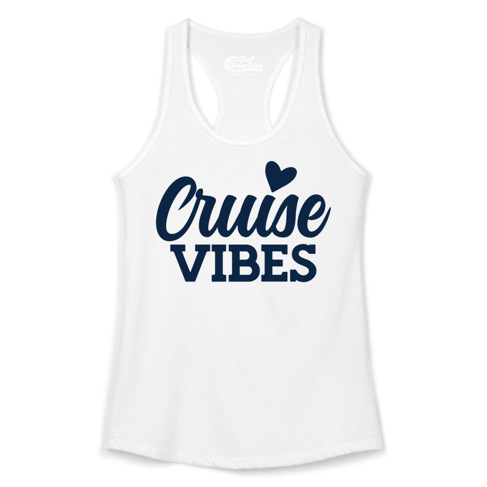 Cruise Vibes Shirt - Fun Cruise Vacation Apparel with Heart Design (Ladies Tank) in White - Cruise Vibes Shirt - Bold Script Font With Heart Motif Vacation Style