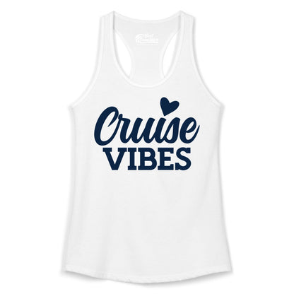 Cruise Vibes Shirt - Fun Cruise Vacation Apparel with Heart Design (Ladies Tank) in White - Cruise Vibes Shirt - Bold Script Font With Heart Motif Vacation Style