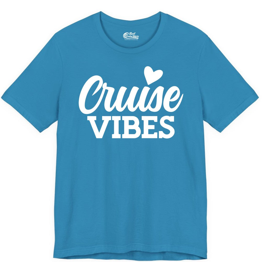 Cruise Vibes Shirt - Fun Cruise Vacation Apparel with Heart Design (Premium Tee) in Aqua - Cruise Vibes Shirt - Bold Script Font With Heart Motif Vacation Style