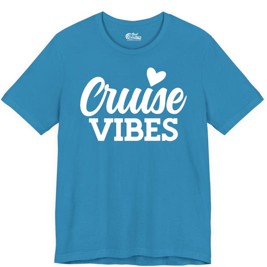 Cruise Vibes Shirt - Fun Cruise Vacation Apparel with Heart Design (Premium Tee) in Aqua - Cruise Vibes Shirt - Bold Script Font With Heart Motif Vacation Style