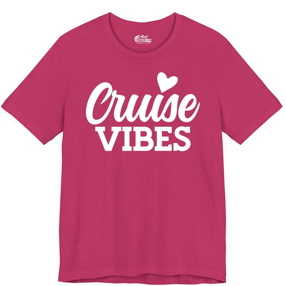 Cruise Vibes Shirt - Fun Cruise Vacation Apparel with Heart Design (Premium Tee) in Berry - Cruise Vibes Shirt - Bold Script Font With Heart Motif Vacation Style