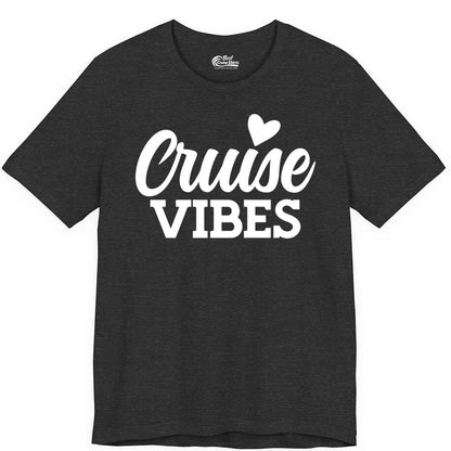 Cruise Vibes Shirt - Fun Cruise Vacation Apparel with Heart Design (Premium Tee) in Dark Grey Heather - Cruise Vibes Shirt - Bold Script Font With Heart Motif Vacation Style