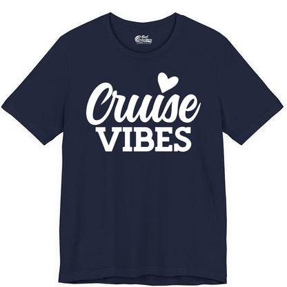 Cruise Vibes Shirt - Fun Cruise Vacation Apparel with Heart Design (Premium Tee) in Navy - Cruise Vibes Shirt - Bold Script Font With Heart Motif Vacation Style