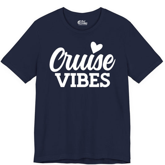 Cruise Vibes Shirt - Fun Cruise Vacation Apparel with Heart Design (Premium Tee) in Navy - Cruise Vibes Shirt - Bold Script Font With Heart Motif Vacation Style
