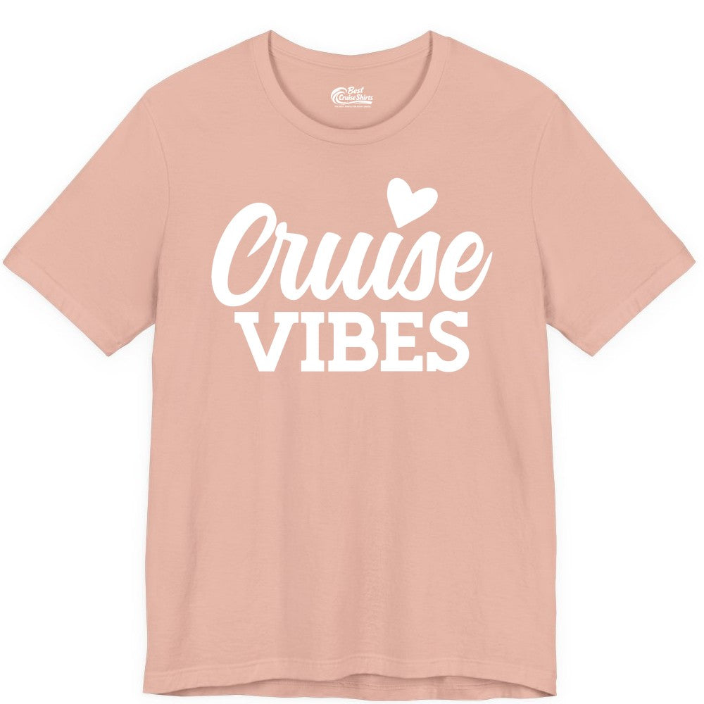 Cruise Vibes Shirt - Fun Cruise Vacation Apparel with Heart Design (Premium Tee) in Peach - Cruise Vibes Shirt - Bold Script Font With Heart Motif Vacation Style
