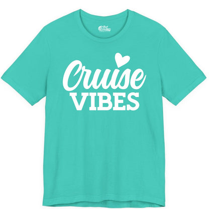 Cruise Vibes Shirt - Fun Cruise Vacation Apparel with Heart Design (Premium Tee) in Teal - Cruise Vibes Shirt - Bold Script Font With Heart Motif Vacation Style