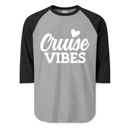 Cruise Vibes Shirt - Fun Cruise Vacation Apparel with Heart Design (Raglan) in Heather GreyBlack - Cruise Vibes Shirt - Bold Script Font With Heart Motif Vacation Style