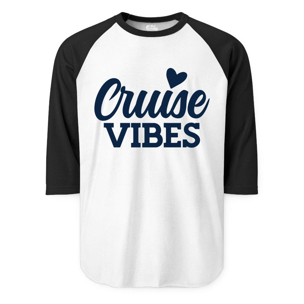Cruise Vibes Shirt - Fun Cruise Vacation Apparel with Heart Design (Raglan) in WhiteBlack - Cruise Vibes Shirt - Bold Script Font With Heart Motif Vacation Style