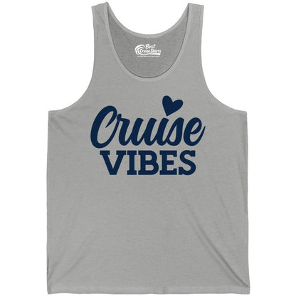 Cruise Vibes Shirt - Fun Cruise Vacation Apparel with Heart Design (Tank Top) in Athletic Heather - Cruise Vibes Shirt - Bold Script Font With Heart Motif Vacation Style